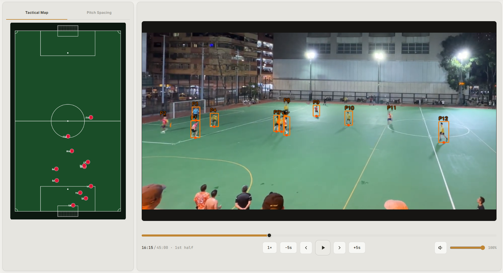 PitchSight — tactical map with position tracking